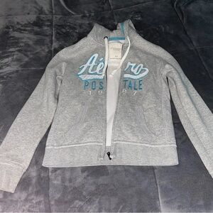 Aeropostale Light Gray Hoodie with Blue Accents